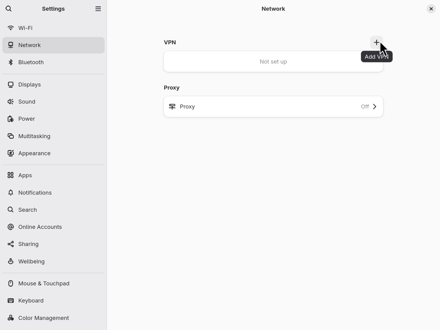 Gnome Settings screenshot
