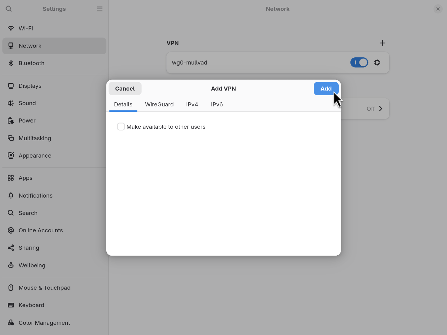Gnome Settings screenshot